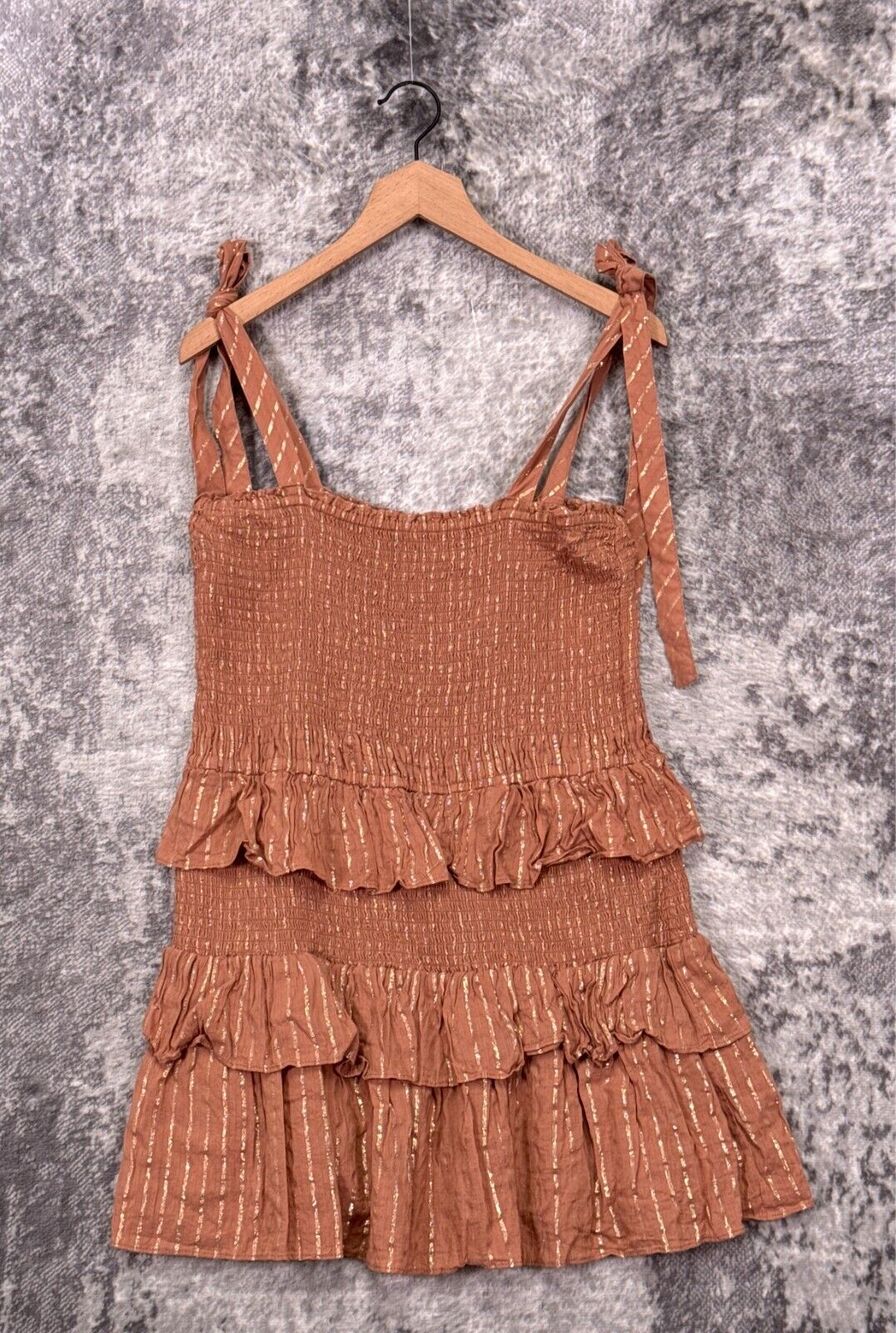 House Of Harlow Dress Large Womens Smocked Tiered Sleeveless Mini
